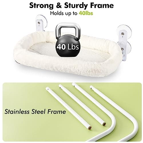 AMOSIJOY Cordless Cat Window Perch, Cat Hammock for Window with 4 Strong Suction Cups, Solid Metal Frame and Soft Cover, Foldable Cat Beds for Indoor Cats… — view 5