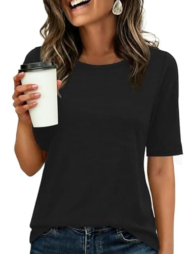 ANRABESS Womens Half Sleeve Tops Crewneck Shirts Basic Fit Tee Trendy 2026 Spring Summer Business Casual T-Shirts Black S