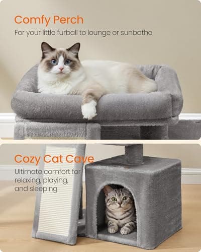 Feandrea Small Cat Tree, Cat Tower Condo for Kittens, Scratching Ramp, Top Perch, Cave, 50.2 x 30 x 44.6 cm, Dove Gray UPCT010GD01 — view 3