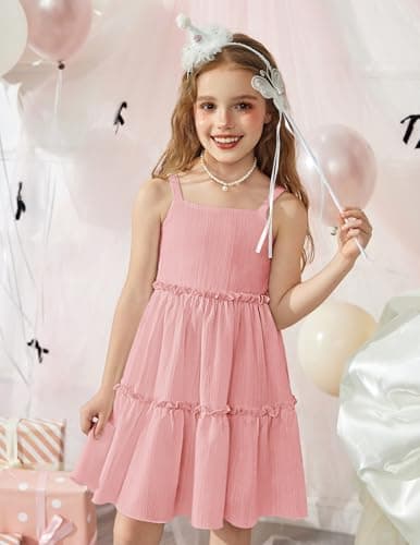 Arshiner Girls Spaghetti Strap Dress Pink Toddler Dress Summer Dresses Kids Beach Casual Sundresses Size 5 — view 8