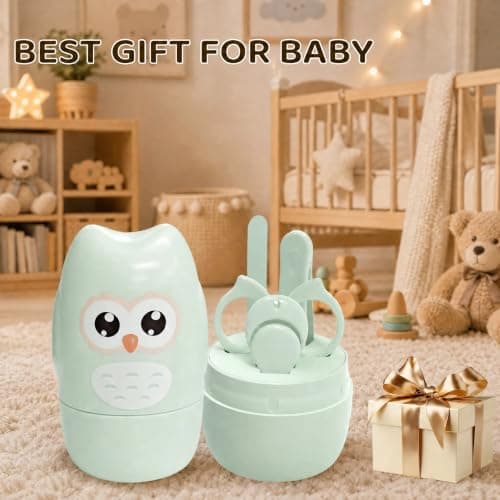 Baby Nail Kit, Baby's Manicure Kit and Pedicure kit with Cute Owl Shape Case Nail Clipper, Scissor, Nail File & Tweezer for Newborn, Infant & Toddler, Mothers Day Gifts(Green) — view 6