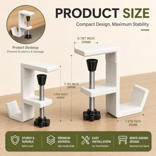 Headphone Stand - Aluminum Alloy Headphone Holder, Under Headset Stand for Desk Fit for PC Gaming Headset Hanger Hook Suitable for Office, Computer, Student Class Desk, Handmade Creator Table (White)