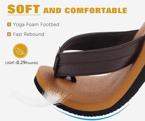 KuaiLu Mens Leather Flip Flops Arch Support Summer Beach Pool Water Thong Sandals Waterproof Essentials Walking Shoes Slip on Orthotic Casual Sport Cushioned Wide Slides Shower Slippers Khaki Size 11 — view 2