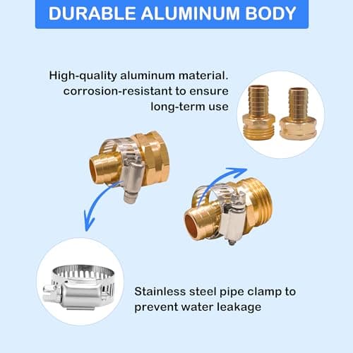 Hourleey Garden Hose Repair 1/2 Inch, Aluminum Mender Hose Connector Fitting with Clamp, Fit 1/2" Male & Female Hose Connector, 5 Sets — view 3