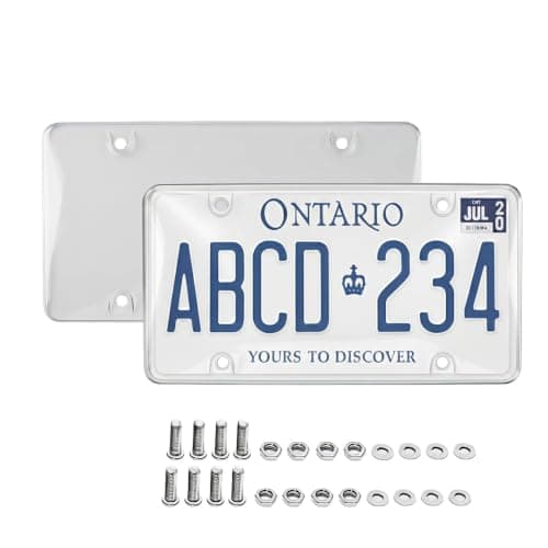 2-Pack Premium Clear License Plate Covers, Tanzolx Impact-Resistant Bubble Shields for US & Canadian Plates, UV-Resistant Plate Protectors with Screws, Caps and Washers, Universal 6 x 12 Inch Fit