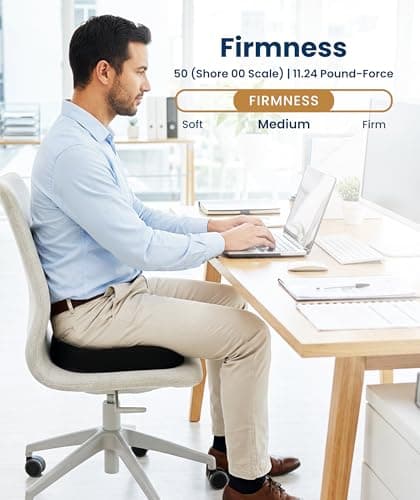 Everlasting Comfort Doctor Recommended Memory Foam Seat Cushion for Office Chairs & Car - Ergonomic Office Desk Accessories - Cushions for Tailbone Pain Relief, Sciatica (Black, Large) — view 5