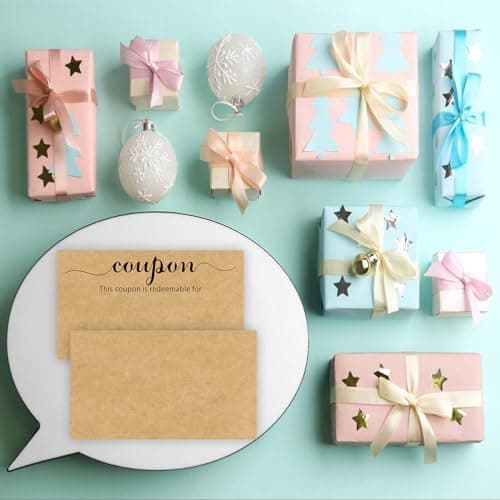 MOKTREGD 200 Pack Blank Coupon Cards Kraft, 3.5"x2" Gift Cards, Little Make Your Gift Certificate, Vouchers for Present, Holiday, Valentines Simple Redeemable For Design, Lots of Space to Write — view 4