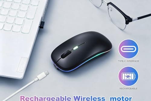AZTZATZ Wireless Bluetooth Mouse Rechargeable Long Lasting Dual Mode - BT 5.2 & 2.4G Silent RGB LED Mice, Slim Portable Ergonomic Mouse for Laptop/PC/Tablet/MacBook/iPad/Apple Devices(Matte Black) — view 2