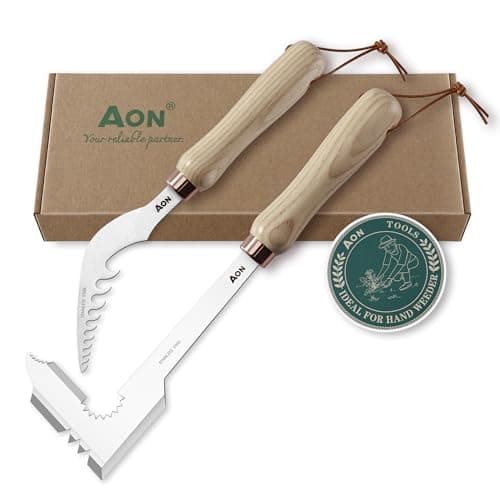 AON 2-Pack Hand Crack Weeder Puller Tool Set - Made with Durable Steel and Ash Wood Ergonomic Handles, Weeding Tools Ideal for Gardens and Patio Lawns to Efficiently Remove Weeds from the Root