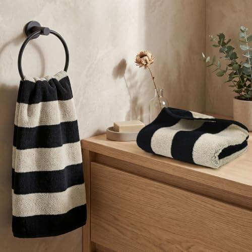 2-Piece Hand Towels for Bathroom Kitchen Decor - Black & Cream Stripe