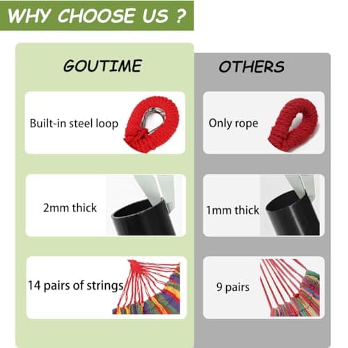GOUTIME Hammock with Stand,Double Hammocks with Space Saving Steel Stand 2-Person Hammock with Portable Carrying Bag, Camping Hammock for Outdoor Gift for Parents Family 550LB (250kg) (Red) — view 2