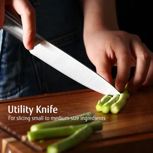 hecef Silver Kitchen knife set of 3, Satin Finish Blade with Hollow Handle, includes 8" Chef, 5" Utility and 3.5" paring knife — view 5