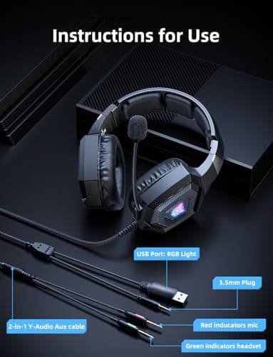 Gaming Headset with Microphone, Gaming Headphones Compatible for PS4 PS5 Xbox PC with RGB Lights, PlayStation Headset with Noise Reduction 7.1 Surround Sound Over-Ear and Wired 3.5mm Jack (Black) — view 5