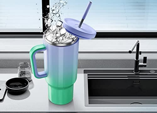 Meoky 40 oz Tumbler with Handle for Travel: Insulated Tumbler with Straw and Lid - 100% Leakproof Stainless Steel Water Bottle with Straw for Car Road Trips - Commuters Drivers Workers, Fairyland — view 4