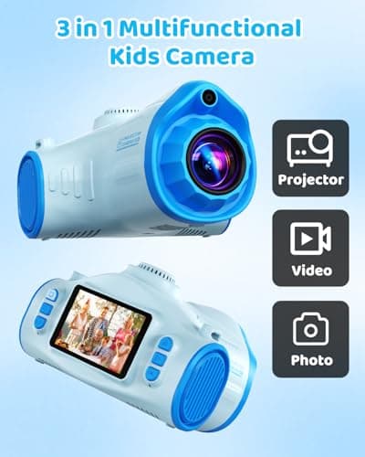 Kids Camera with Projector, 1080P Digital Video Camcorder, 48MP Photo Camera, Portable Toddler Camera Christmas Birthday Travel Gift Toy for Boys Girls Age 3 4 5 6 7 8 9 10 11 12, Blue — view 3