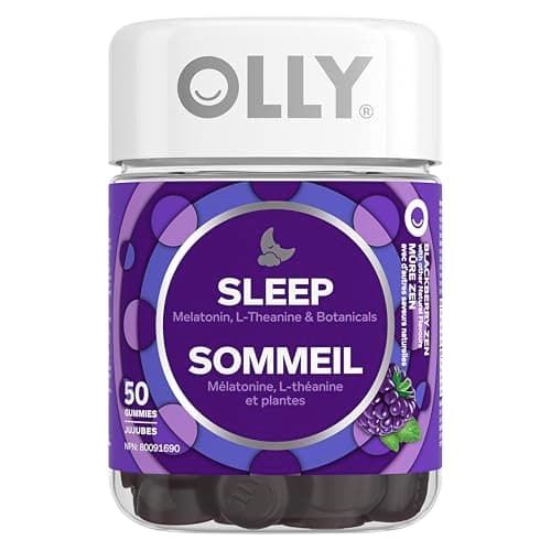 OLLY Sleep Gummy Supplement helps promote a healthy sleep cycle Blackberry Zen with melatonin, L-Theanine & botanicals 25 day Supply, 50 gummies