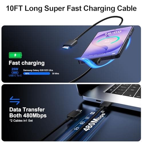 Super Fast Charger Type C, 25W USB C Wall Charger Fast Charging for Samsung Galaxy S26 Ultra/S26/S26+/S25 Ultra/S25/24 Ultra/S24/S23 Ultra/S22 Ultra with 10FT Long Android Type C Charger Cable 2Pack — view 4