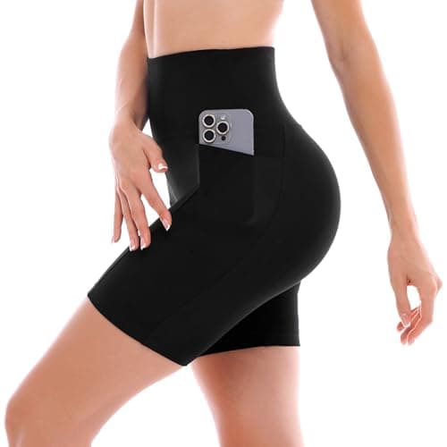 Ipletix Biker Shorts with Pockets for Women - 6'' High Waisted Womens Yoga Gym Athletic Running Workout Shorts White LXL — view 3