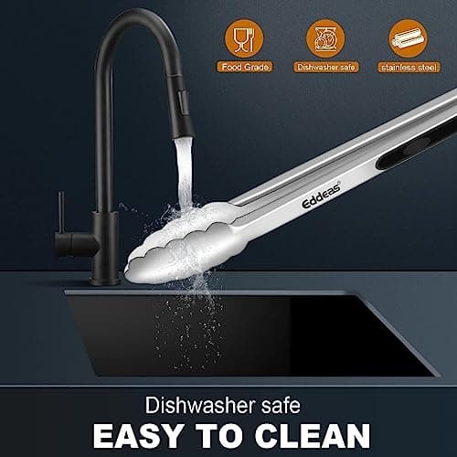 Eddeas Kitchen Tongs - 9" and 12" Tongs for cooking, Heat Resistant 600 Degrees Stainless Steel Metal Tong and Non-Slip Handle - Perfect for Cooking, Salad and BBQ, Set of 2 — view 5