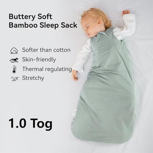 Bamboo Sleep Sack 6-12 Months 1.0 Tog Ultra Soft Baby Wearable Blanket Toddler Sleeping Sack for Babies Unisex Girl Boy 2-Way Zipper Baby Sleeping Bag Breathable Lightweight Medium