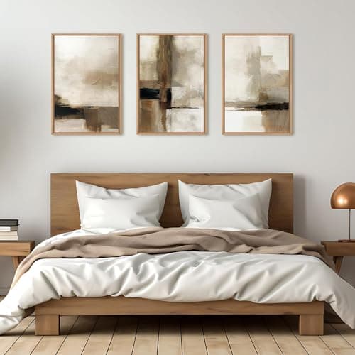 Ausril Large Abstract Neutral Framed Canvas Wall Art Set,Brown Beige Wall Decor,Minimalist Black Wall Painting,Modern Brush Stroke Line Art Print for Living Room,Bedroom,Office- 16"x24"x3 — view 4