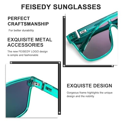 FEISEDY Sunglasses for Women Men, Fashion Mirrored Single Lens, Driving Beach Sunnies UV400 Shades B2996 Mint/Purple — view 3