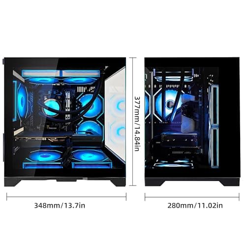 HELLOLAND Gaming PC | AMD Ryzen 7 7800X3D & RTX 5060 8GB | 32GB DDR5 6000MHz RAM | 2TB SSD | PSU 650W | WiFi & BT | 240mm Liquid Cooler & ARGB Fans with Software| Windows 11 | Black Desktop Computer — view 6