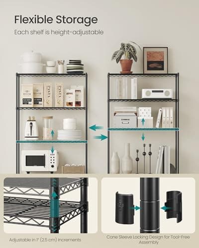 SONGMICS Storage Shelf, Metal Wire Shelving Unit, Adjustable Shelves, for Garage, Bedroom, Living Room, Kitchen, Pantry, 5 Tier, 30 x 60 x 161 cm, Ink Black ULGR165BH01 — view 4