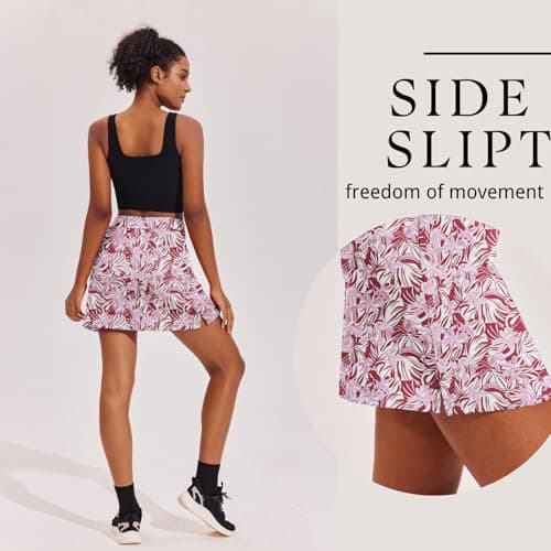 Ekouaer Skort Golf Skirts for Women Tennis Athletic Skirt Inner Shorts Pocket Floral Running Workout Sports Skorts,Pink Floral Medium — view 3