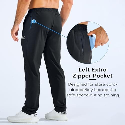 BROKIG Men's LightArmor Workout Sweatpants with Zip Pocket,UPF 50+ Stretch Joggers Men Track Pants for Gym Jogging(Black,Large) — view 3