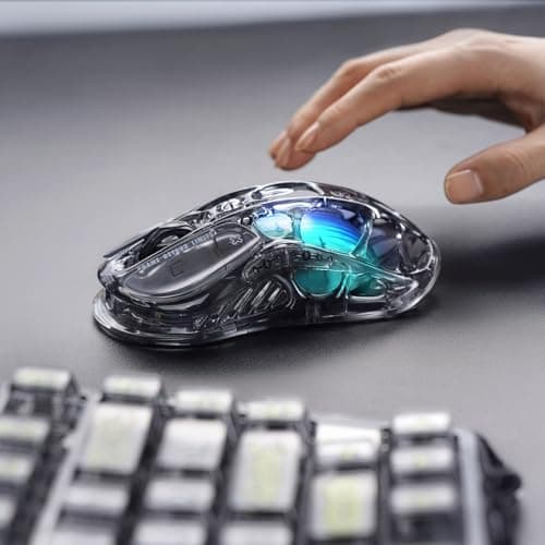 GravaStar Mercury M2 Wireless Gaming Mouse with 26,000 DPI, PAW3395DM Sensor -79g Lightweight Hollowed-Out Design -5 Programmable Buttons -5 Dynamic Lightsync RGB - Transparent Black — view 4