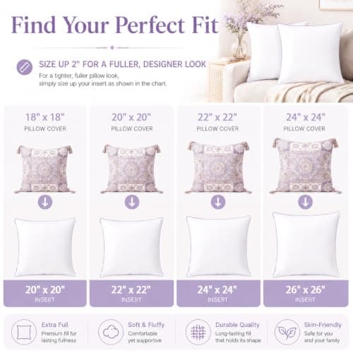 Wuuyuef 24 x 24 Pillow Inserts Set of 1 – Hypoallergenic Square Pillow Inserts, Oeko-TEX Certified Virgin Fiber Filling, Machine Washable — view 5