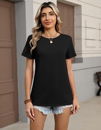 Zeagoo Womens Tops Short Sleeve Tshirts Crewneck Basic Summer Outfit Casual Plain Shirts Lasies Tee Shirts Black — view 4