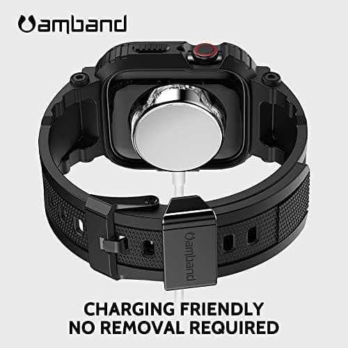 amBand Bands Compatible with Apple Watch 9/8/7/6/5/4 & SE 3/2/1 45mm/44mm Case for Men, M1 Sport Series Rugged Case Protective Cover for iWatch SE3/SE2/6/SE/5/4 44/45 mm Men Black — view 4