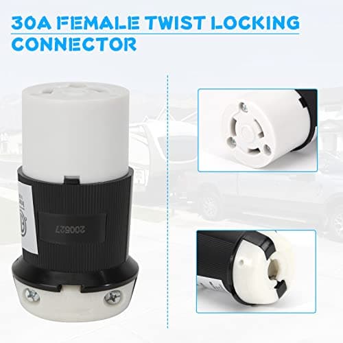 TIPHOPE 30 Amp RV Power Inlet Kit,30 Amp Shore Power Inlet Receptacle,ETL Listed 125V NEMA L5-30R Female Twist Locking Connector with Weatherproof Cover Boot Kit for RV Trailer Camper — view 4