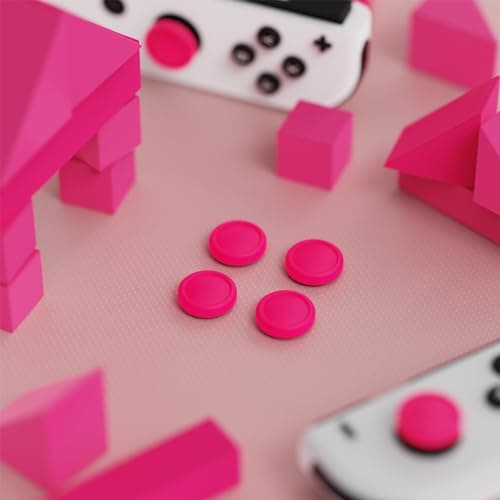 eXtremeRate PlayVital Switch Joystick Caps, Switch Lite Thumbstick Caps, Silicone Analog Cover for Joycon Thumb Grip Rocker Cover for Nintendo Switch Accessories & Switch Lite - Bright Pink — view 5