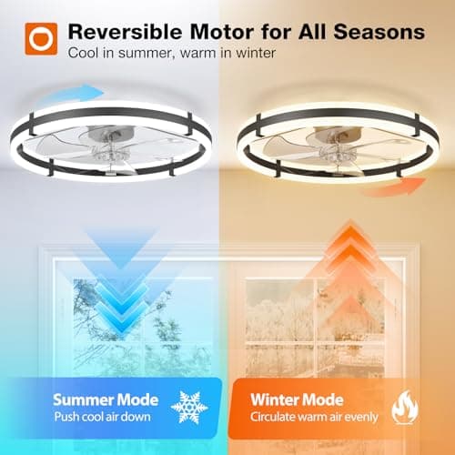 addlon 24'' Ceiling Fans with Lights and Remote, Low Profile Flush Mount Ceiling Fan with Light, 3000-6000K Dimmable LED Fandelier, Modern Small Black Ceiling Fan for Bedroom, Kitchen, Living Room — view 3
