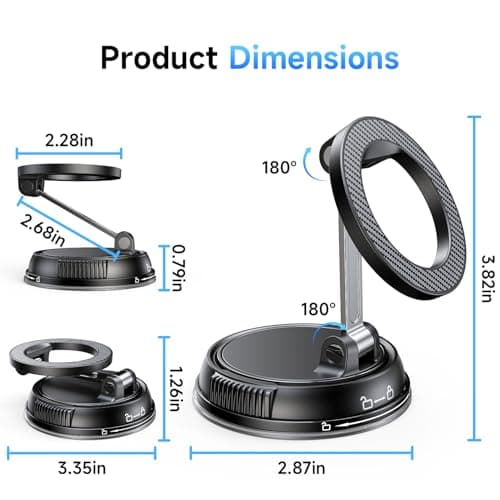 ANDERY Car Phone Holder for Magsafe [78+LBS Strongest Suction & 2400gf Magnetic] 360° Adjustable Car Phone Mount, Phone Holders for Your Car for iPhone 17-12 Pro Max Plus Air, Carbon Fiber — view 7