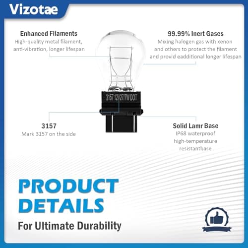 Vizotae 2PCS 3157 P27/7W 12V Mini Bulb Car Turn Signal Halogen Light Bulbs — view 4