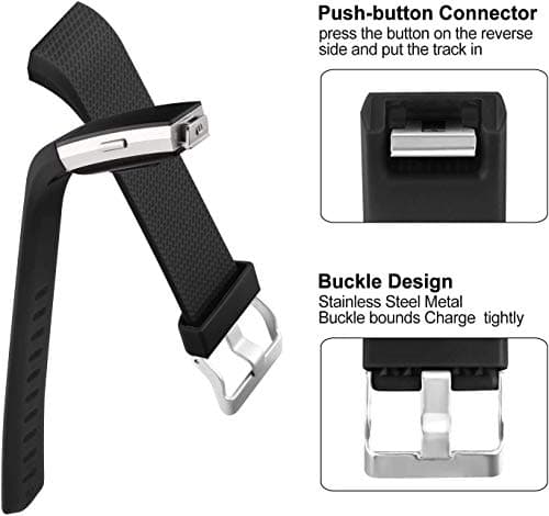 Vancle Replacement Bands Compatible for Fitbit Charge 2 Bands, Soft Silicone Accessory Strap for Fitbit Charge 2 Small Large, No Tracker (003, 3PC(Black+Blue+Grey), Large) — view 4