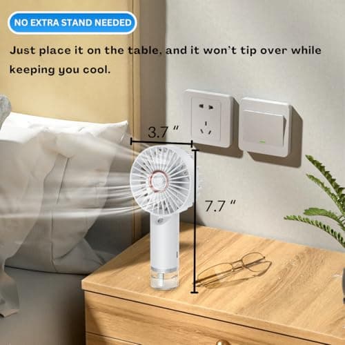 BlingTrail Mini Handheld Fan With Water Mist, Outdoor Portable Misting Fan Rechargeable, Water Spray, Hand Held, 2000mAh Battery Powered, Powerful & Ultra Quiet, for Travel, Sleeping, and Desk, White — view 4