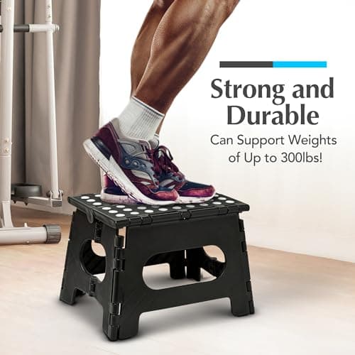Handy Laundry Folding Step Stool - Sturdy Enough Collapsible Stool to Support Adults - Opens Easy with One Flip - Great for Kitchen, Bathroom or Bedroom (Black - 9 Inch) — view 3