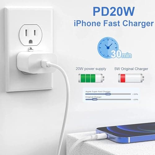 StinkLight iPhone 20W USB C Fast Charger with USB C to Lightning Cable & Compatible Cord for iPhone 14/13/12/11/XS/XR/X/iPad — view 3