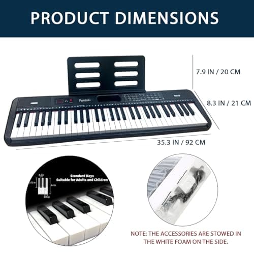Funtaki 61-Key Electronic Keyboard Piano for Adults with Light Up Keys, 61 Compact Keys Digital Pianos - Perfect Beginner Piano Black — view 4