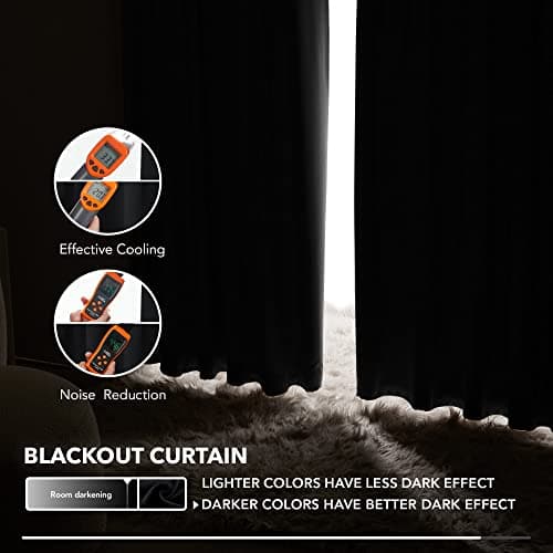 Deconovo Blackout Curtains 84 Inch Long 2 Panels, OEKO-TEX Certified Back Tab and Rod Pocket Thermal Black Out Curtains, Room Darkening Window Curtains for Living Room Bedroom, Black, 52Wx84L — view 4