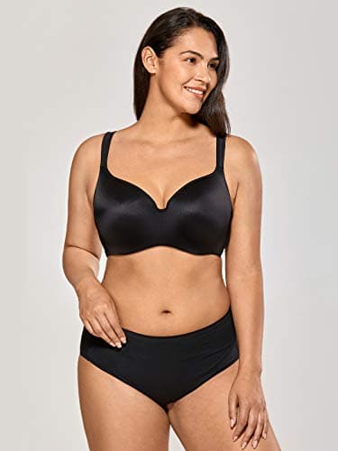DELIMIRA Women's Balconette Bra Plus Size Full Coverage Tshirt Seamless Underwire Bras Back Smoothing Black 44C — view 4