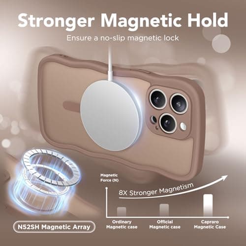CAPRARO Cute for iPhone 15 Pro Max Case, Compatible with MagSafe, [Curly Wave Edge] [Full Camera Protection] [14 FT Drop Protection] Magnetic Phone Case for 15 Pro Max 6.7 Inch, Brown — view 3