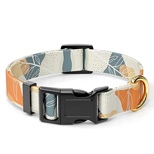 Rnivvi Dog Collar, Personalized Adjustable Dog Collar for Large Dogs, Cute Boho Puppy Collar for Boy and Girl Dogs, Soft Pet Collars with Quick Release Buckle for Walking Running, Abstract Leaves