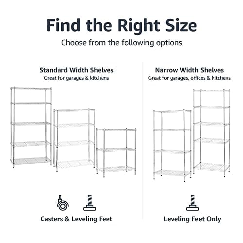 Amazon Basics 5-Shelf Adjustable, Heavy Duty Storage Shelving Unit on 4'' Wheel Casters, Metal Organizer Wire Rack, 30" L x 14" W x 64.8" H, Chrome — view 5