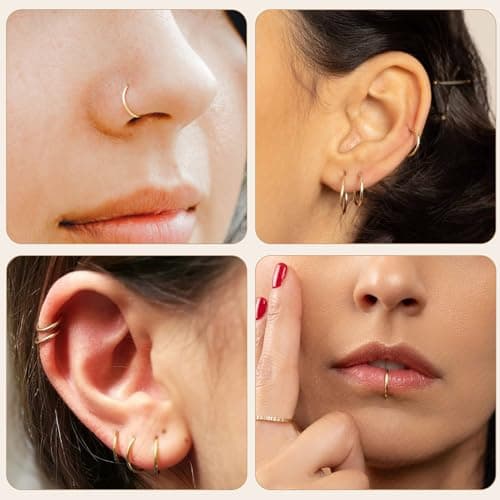 Afftiny Nose Rings Hoops Septum, Surgical Steel Seamless Clicker for Tragus Helix Conch Daith, Hypoallergenic, 20G/18G/16G, 6-12mm, Gold, Silver, Black, Rainbow, Rose Gold (Gold, 2pcs-18G-6mm) — view 5
